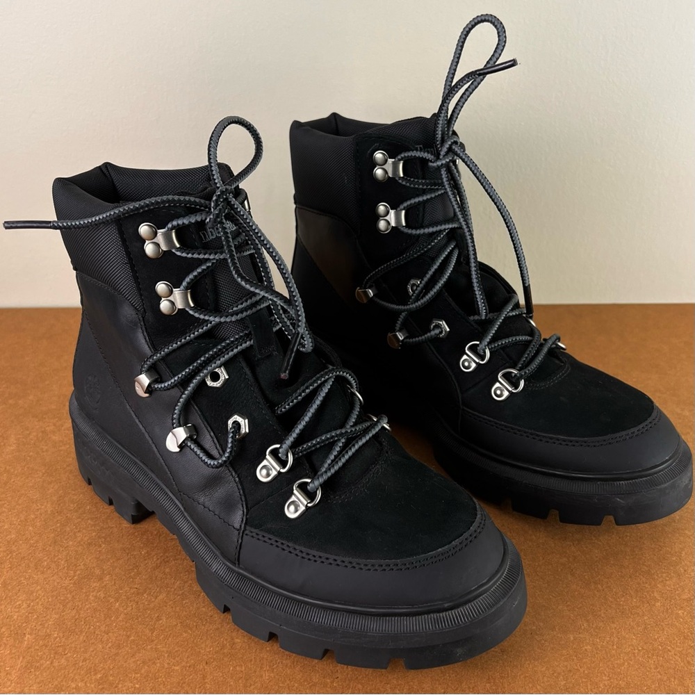 TIMBERLAND BLACK LEATHER HIKER BOOTS - Picture 2 of 14